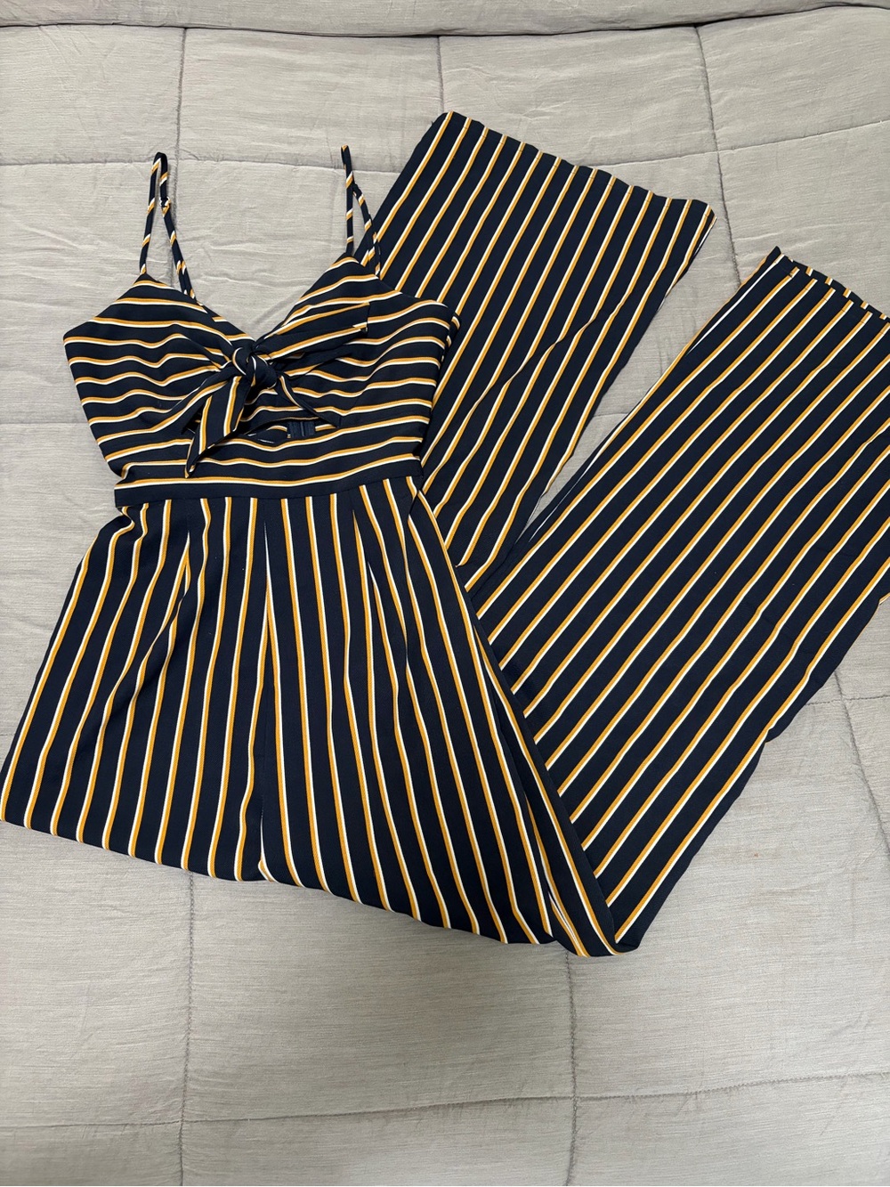 Women’s Lottie Moss tie front jumpsuit in navy and mustard